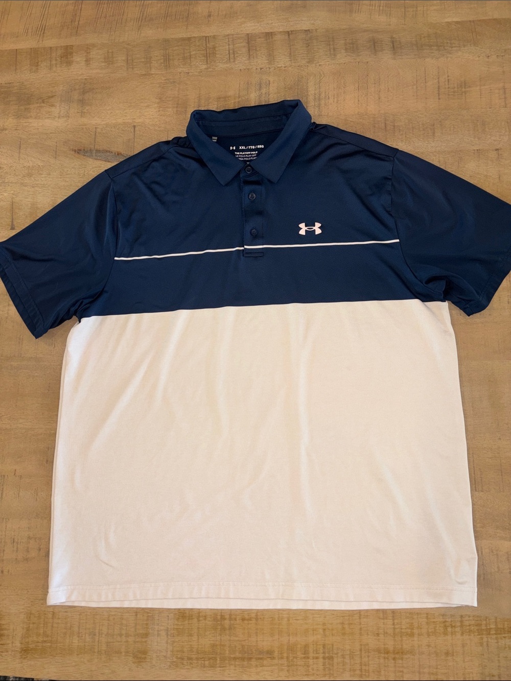 Under Armour The Playoff Polo Mens XXL Preppy Golf Navy Pink Excellent Condition - Picture 2 of 4